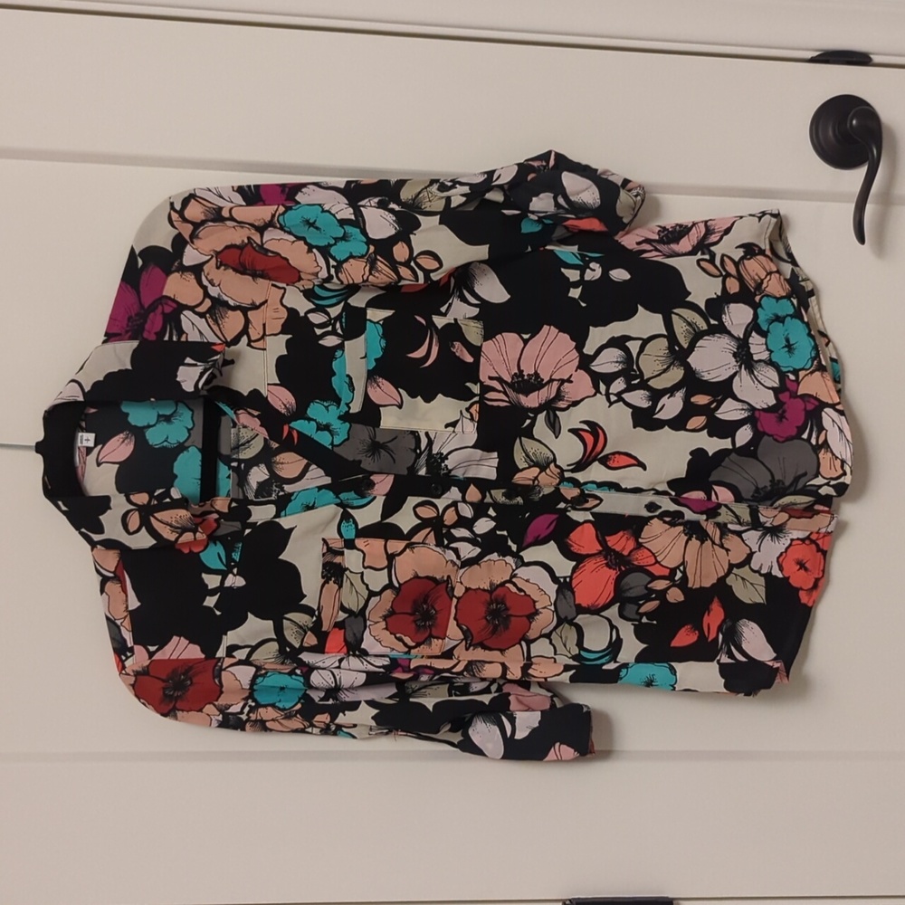 Express The Portofino Shirt vibrant flower pattern pink, blue, black Sz SP